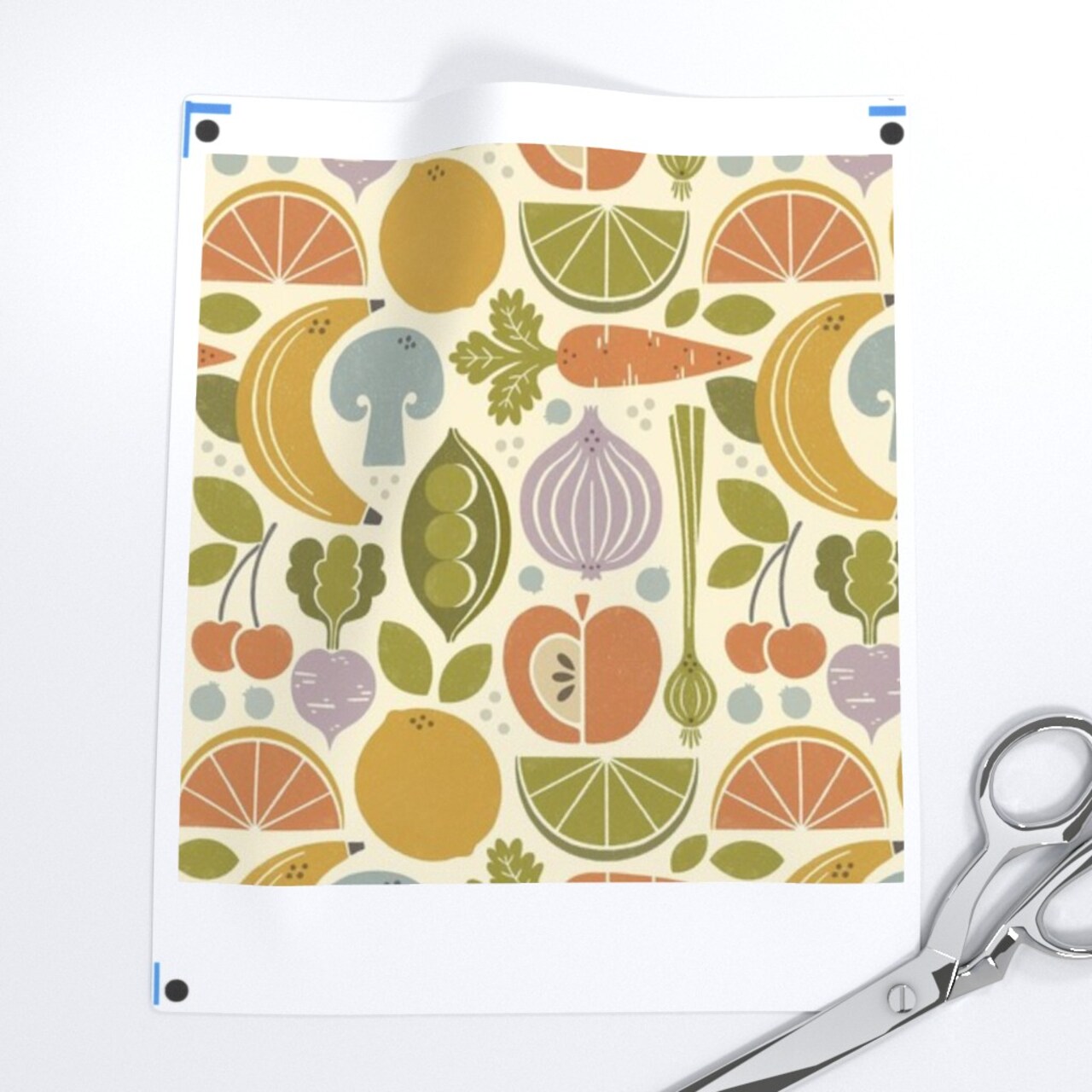 Vintage Food Retro Green Yellow Orange Purple Fruit Veggies Apple Carrots Bananas Peas Mushroom Custom Printed Fabric by Spoonflower Various Fabrics by the Yard or Fat Quarter